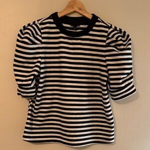 Who What Wear Black and White Striped Short Sleeve Top